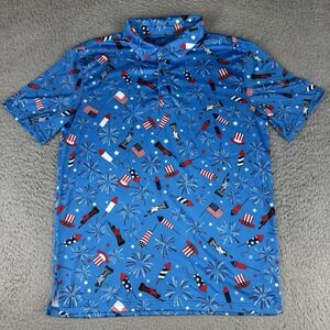 Aeroline Fitness Gear Men's Small Fireworks 4th Of July Print Polo Shirt Freedom